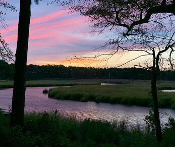 Beautiful sunrise from the Lazy L at Willow Creek. Explore this relaxing, dog-friendly getaway in Lewes, Delaware.